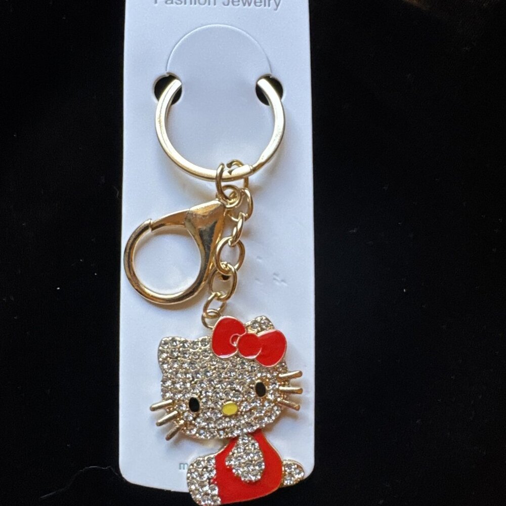 Kitty Bag Keychain Cute Hello Kitty Rhinestone Bag Charm Rhinestone Keyring New